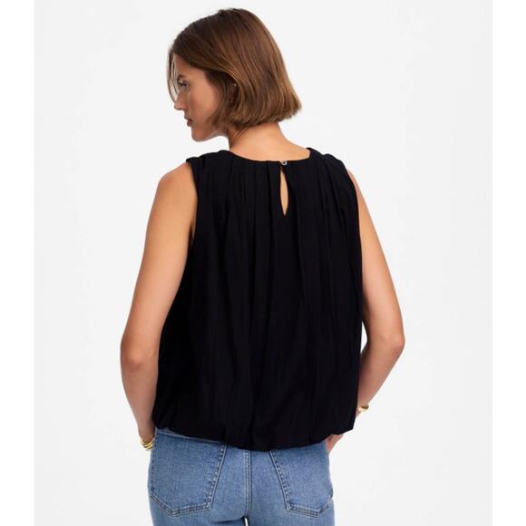 Madewell Sleeveless Crewneck Bubble Top SZ M Black Pullover Lined Stretch Cotton - Picture 3 of 8